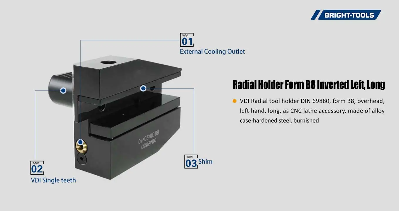 Radial Holder Form B8 Inverted Left, Long Of Mt Driven Tools