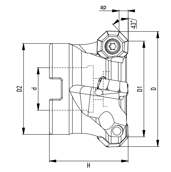 SPECIFICATION OF FACE MILLING CUTTER, 43° OD06