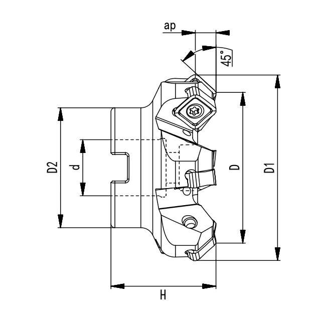SPECIFICATION OF FACE MILLING CUTTER, 45° SN1206