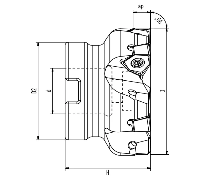 SPECIFICATION OF FACE MILLING CUTTER, 90° ZN 0806