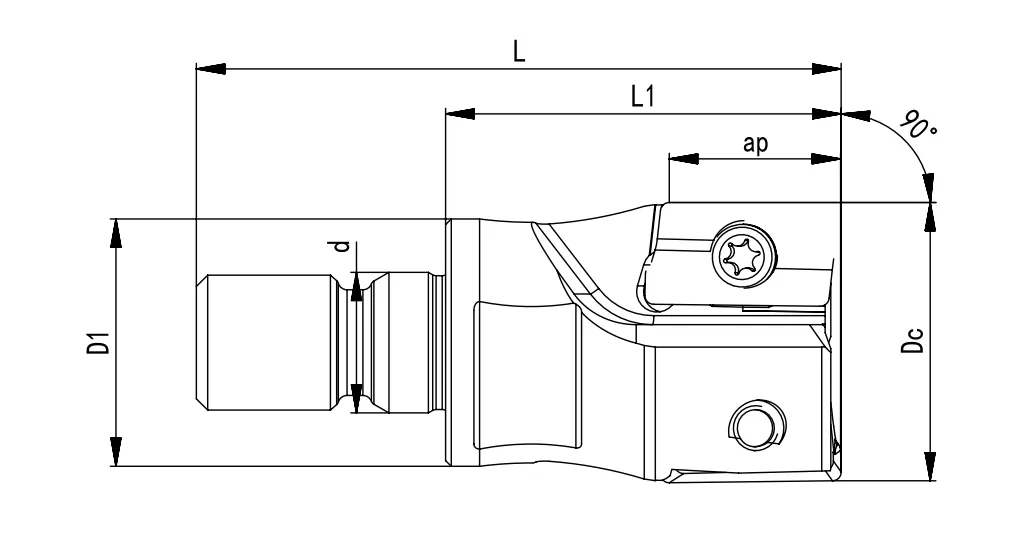 SPECIFICATION OF SCREW-IN MILLING CUTTER, AMPT INSERTS APMT 1604PDER